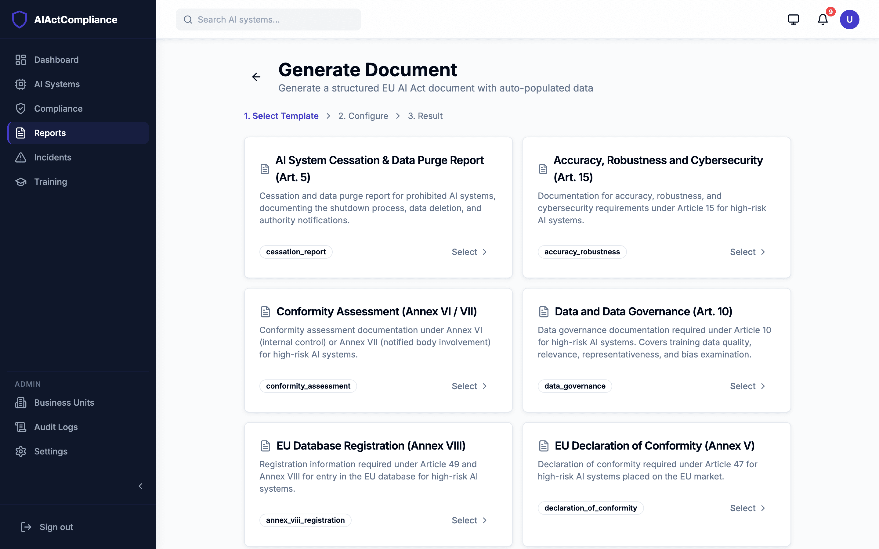 AI-assisted document generation with EU AI Act templates